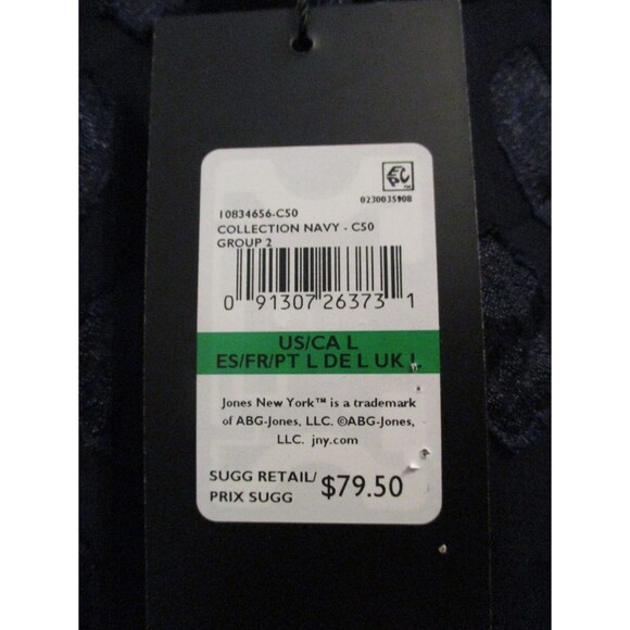 Jones New York Women’s Blouse Sz L Navy Textured Sheer Overlay 3/4 Sleeve Tunic - Picture 8 of 8